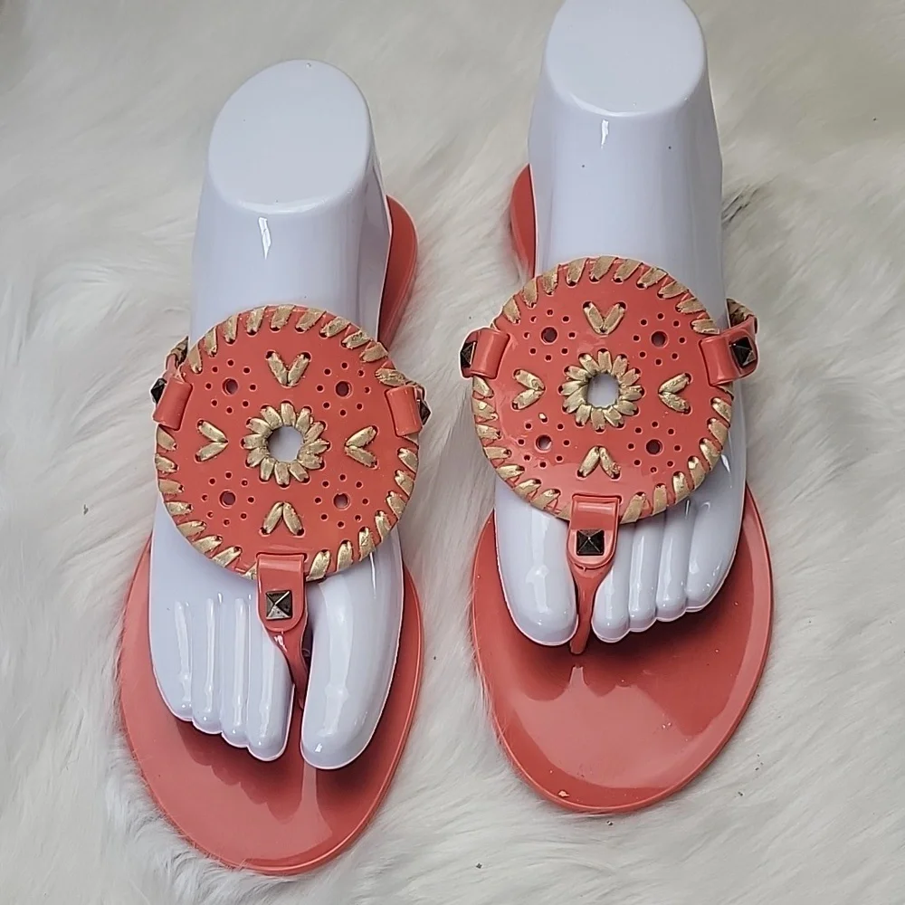 JACK ROGERS Georgica Jelly Salmon Medallion Thong Preppy Boho Thong‎ Sandals 7
